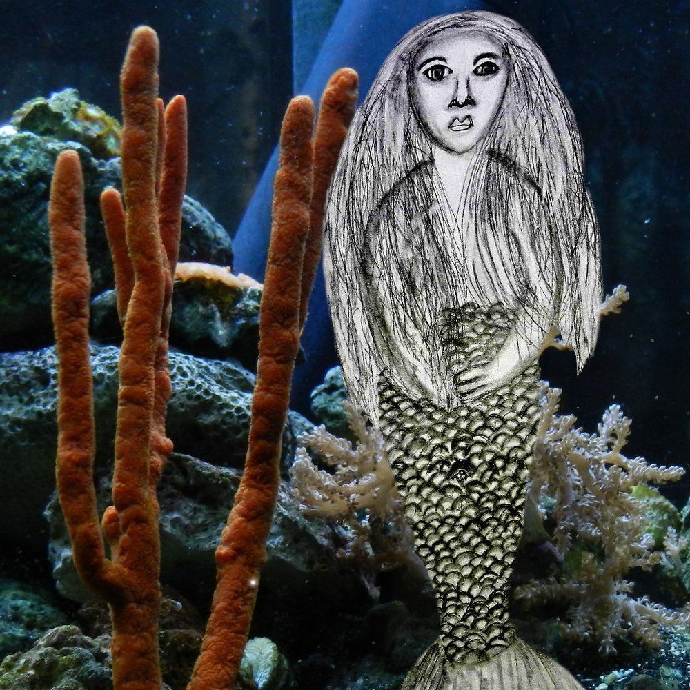Hand Crafted Mermaid in Ocean Drawing Framed Art Print 8x10 Wall Picture